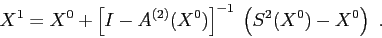\begin{displaymath}
X^1=X^0+ \left[I - A^{(2)}(X^0)\right]^{-1}\;\left(S^2(X^0)-X^0\right) \ .
\end{displaymath}